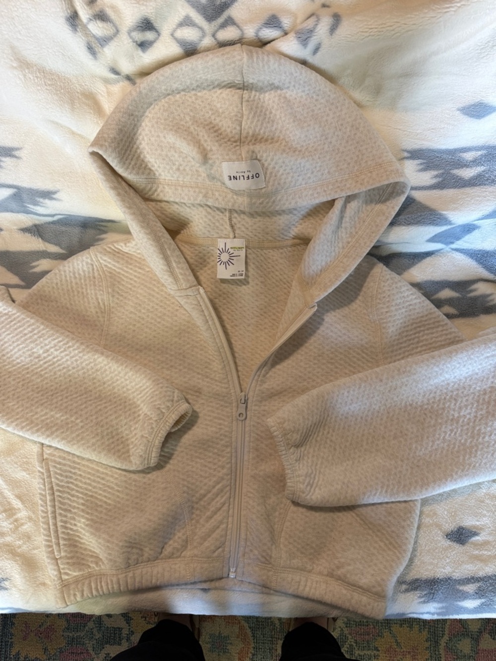 aerie Cropped Cream Hooded Zip Front Jacket